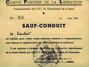 Sauf-conduit du Comité parisien de libération