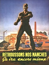 Affiche du Parti communiste français : "Retroussons nos manches ça ira encore mieux"