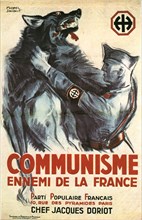 Affiche de Michel Jacquot pour le Parti populaire français de Jacques Doriot : "Communisme ennemi de la France". / 156 x 102 cm