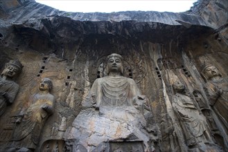 China,Henan Province,Luoyang,Buddhist sculpture at Longmen Grottoes