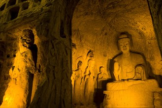 China,Henan Province,Luoyang,Buddhist sculpture at Longmen Grottoes