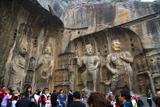 China,Henan Province,Luoyang,Buddhist sculpture at Longmen Grottoes