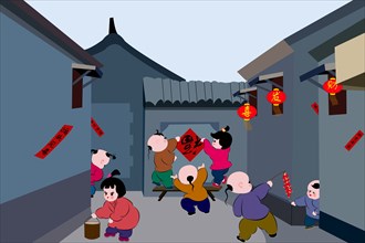 Kids celebrating Spring Festival