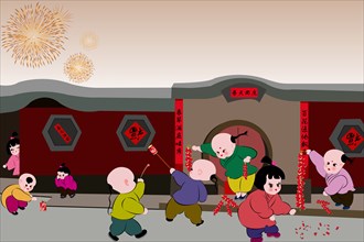 Kids celebrating Spring Festival