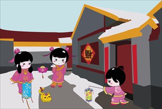 Kids celebrating Spring Festival