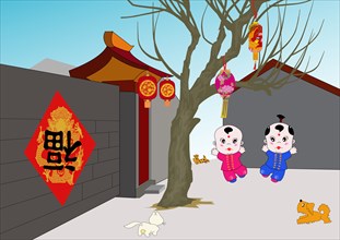 Kids celebrating Spring Festival