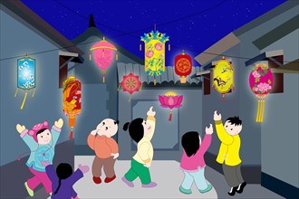 Kids celebrating Spring Festival