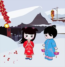 Kids celebrating Spring Festival