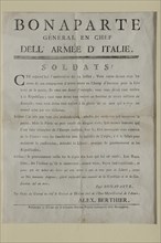 First proclamation of Bonaparte at the head of the campaign of Italy (1796)