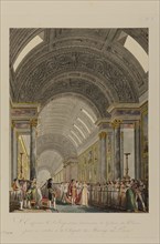 Napoléon 1er et Marie-Louise d'Autriche traversant la Galerie du Musée pour se rendre à la chapelle du mariage au Louvre (2 avril 1810)