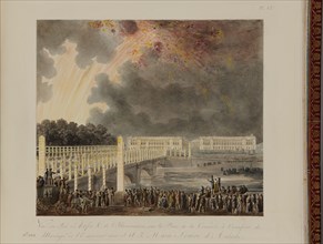 Vue du feu d'artifice et de l'illumination de la place de la Concorde à l'occasion du mariage de Napoléon 1er avec Marie-Louise d'Autriche (2 avril 1810)