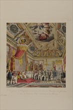 Napoléon 1er et Marie-Louise recevant sur leur trône les hommages et les félicitations de tous les corps d'Etat, le lendemain de leur mariage (3 avril 1810)