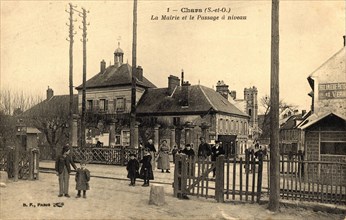 Chars,
Town hall and level crossing