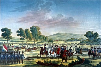 The imperial guard maneuvering in the presence of the two emporers in Tilsit,  June 28, 1807