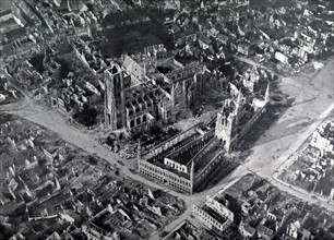 World War I. The city of Ypres reduced to rubble and ruins