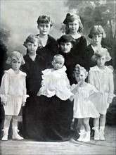 Former empress of Austria Zita and her eight children in exile (1924)