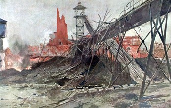François Flameng, in Artois, coalmines of Liévin, the  Calonne pit after the bombing