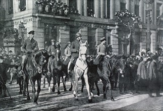 Première Guerre Mondiale. Entrée des souverains belges à Bruxelles (1918)