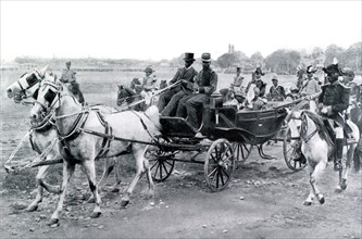 Haiti. At Port au Prince, President Nord Alexis coming back from a military review by carriage (1908)