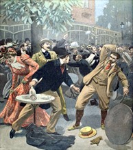 Fight provoked by a group of anarchists at the Pavillon d'Armenonville,  in "Le Petit Journal" dated June 25, 1899