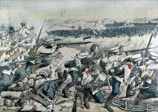Russian-Japanese war: The Japanese attacking Russian entrenchments, in "Le Petit Journal" dated October 2, 1904