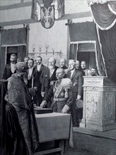 Le serment constitutionnel du nouveau roi de Serbie, Pierre 1er Karageorgevitch (Serbie, 1903)
