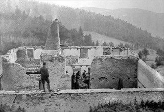 Première Guerre Mondiale. Salle à manger d'une escouade d'Alpins dans les Vosges