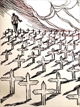 World War II. Anonymous cartoon "Signed: Hitler - The man who signs with crosses", cover of "Match" magazine, October 5, 1939