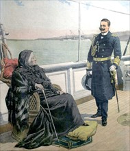 German emperor, Kaiser Wilhelm II, paying a visit to former French Empress Eugénie. In "Le Petit Journal" of August 11, 1907