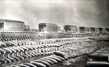 Première Guerre Mondiale. Dépôt de gros obus à Verdun