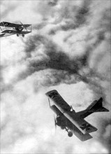 World War I. Dogfight between French and German planes (1918)