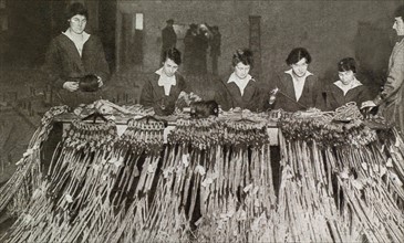 World War I. Women workers making observation balloons
