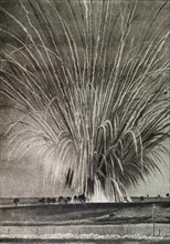 World War I. Explosion of incendiary grenades photographed from a distance of 200 meters (1918)