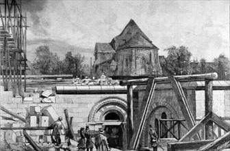 The great construction projects of Paris. The underground construction of the Church of Sacré-Coeur, in Montmartre