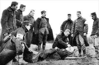 World War I. The chaplains of the Belgian Army attend to combatants on the front