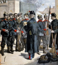 Une escouade d'Alsaciens, enrégimentés en Allemagne, en désertion du 8-3-1896