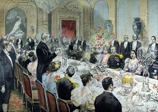 A dinner given at the Elysée Palace by French President Félix Faure in honor of General Duchesne. In "Le Petit Journal" du 8-3-1896