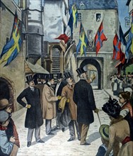 The King of Sweden visiting Mont Saint-Michel (Frence). In "Le Petit Journal", 5-25-1902