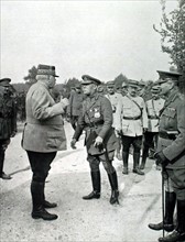 Première Guerre Mondiale. Sur le front, entrevue du maréchal French, du général Joffre et du général Wilson