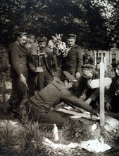 World War I. At the cemetery of Nieuport, marines decorating a grave