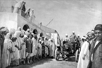 Arrival of a touring car in Testour, Tunisia