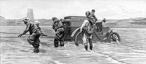En Tunisie, automobile en panne dans un oued (1901)