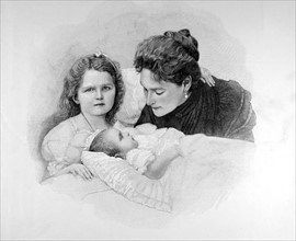 L'impératrice de Russie et ses filles  Olga et Marie