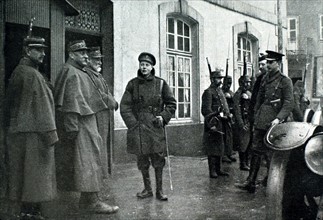 World War I. The Prince of Wales visiting small Alsacian towns liberated by the French army (1915)