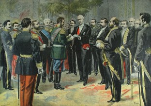 A Paris, dans les salons de l'Elysée, remise de l'ordre de la Toison d'or au président Félix Faure (1898)