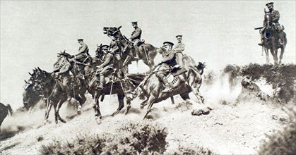 Première Guerre Mondiale. En Picardie, entrainement de la cavalerie britannique