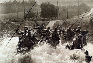 Première Guerre Mondiale. Dragons, armés de la lance, à l'entrainnement (1916)