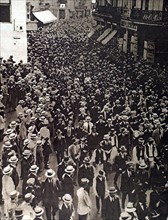 World War I. Large demonstration in the streets of Bucharest in favor of Roumania entering the war (1916)