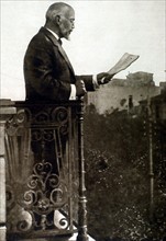 World War I. After the invasion of Greece by Bulgaria, Mr. Venizelos reads to the crowd the decree of protestation that was remitted to King Constantine (1916)