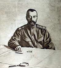 World War I. Tsar Nicholas II at work at Russian headquarters